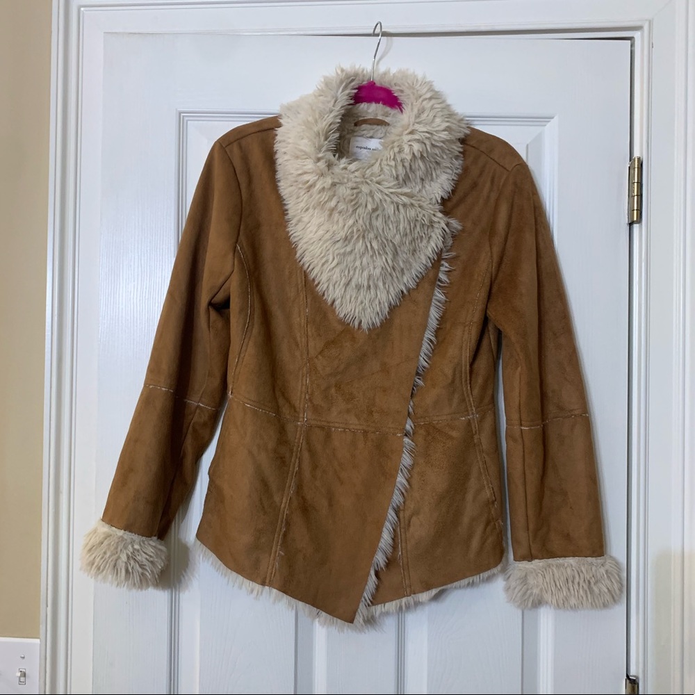 Cupcakes and Cashmere Brown Faux Suede and Fur Jacket